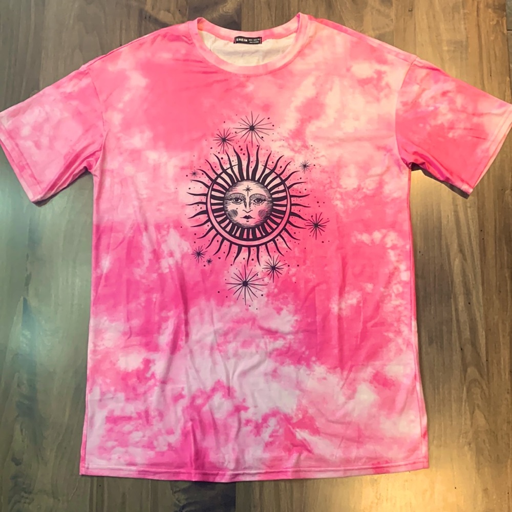 SHEIN Pink Tie Dye and Graphic Print Tee